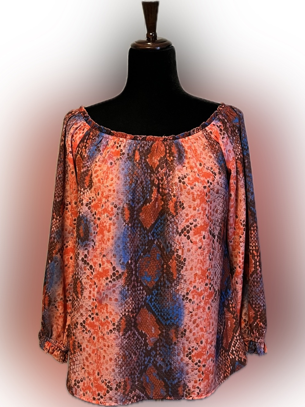 DREW of New York Coral and Blue Snake-Print Blouse size M